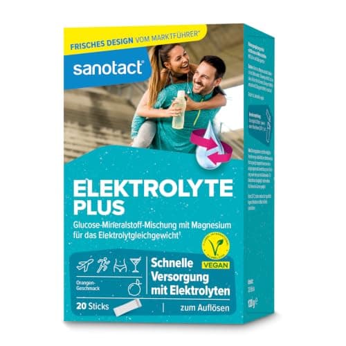 sanotact Elektrolyte Plus (20 Beutel) • Elektrolyt Pulver für Flüssigkeitshaushalt • Kalium & Magnesium für Elektrolytgleichgewicht • 100% Vegan • Recovery Drink • Mit Orangengeschmack