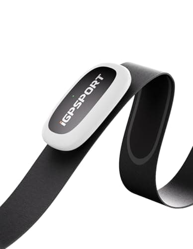 Schwarzer Brustgurt mit weißem Sensor und Aufschrift iGPSPORT vor weißem Hintergrund
