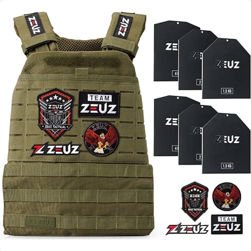ZEUZ Verstellbare Gewichtsweste 16,5 KG für Fitness, Calesthenics & CrossFit - Weights Plattenträger, Taktische Weste, Plate Carrier & Tactical Gewicht Vest - Enthält 4 Patches - 19 Gewichte (Grün)